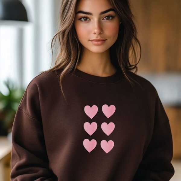 Dark Chocolate sweatshirt with pink heart grid– feminine and minimal, from Bhoomkins’ sweatshirt collection
