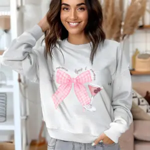 Ash grey sweatshirt with subtle bow design – effortlessly cute and cozy, Bows & Romance by Bhoomkins