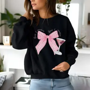 Chic black sweatshirt with elegant bow illustration – soft girl meets edgy, by Bhoomkins