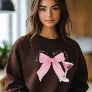 Dark chocolate sweatshirt with dainty bow artwork – vintage soft girl vibes from Bhoomkins