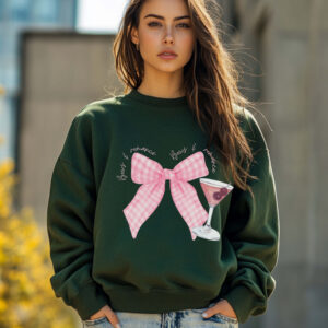 Forest green sweatshirt with romantic bows – dreamy and playful, Bows & Romance by Bhoomkins