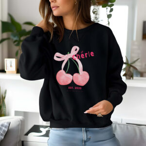 Black sweatshirt with Cute Cherry Print and Cherie text– feminine and minimal, from Bhoomkins’ Cherry collection