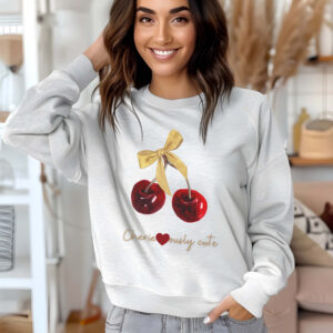 Ash sweatshirt with cute cherry and bow print – feminine and minimal, from Bhoomkins’ Cherry collection