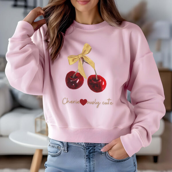 Light Pink sweatshirt with cute cherry and bow print – feminine and minimal, from Bhoomkins’ Cherry collection