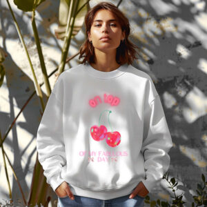 White sweatshirt with Cute Neon Cherry Print & On Top Of My Fabulous day text– feminine and minimal, from Bhoomkins’ Cherry collection