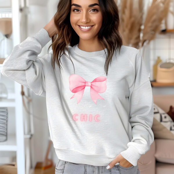 Ash sweatshirt with Cute Pink Bow and Chic text – feminine and minimal, from Bhoomkins’ Coquette collection