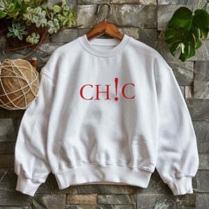 White sweatshirt with 'Chic' text– feminine and minimal, from Bhoomkins’ Sweatshirt collection