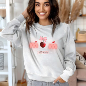 Ash sweatshirt with Cute Cherry Bow print and Cute mama text– feminine and minimal, from Bhoomkins’ Coquette collection