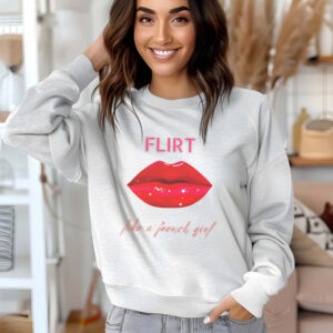 Ash sweatshirt with Red Lips Print & Flirt Like A French Girl Text– feminine and minimal, from Bhoomkins’ Bold & Feminine collection