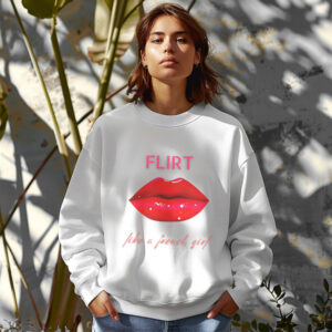 White sweatshirt with Red Lips Print & Flirt Like A French Girl Text– feminine and minimal, from Bhoomkins’ Bold & Feminine collection
