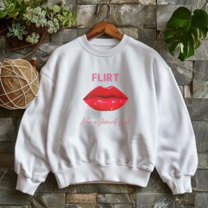 White sweatshirt with Red Lips Print & Flirt Like A French Girl Text– feminine and minimal, from Bhoomkins’ Bold & Feminine collection