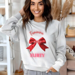 Ash sweatshirt with Red Bow Print & Flirty & Feminine text– feminine and minimal, from Bhoomkins’ Coquette collection