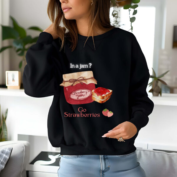 Black sweatshirt with Cute Jam Jar & Go Strawberries Text– feminine and minimal, from Bhoomkins’ Sweatshirts collection