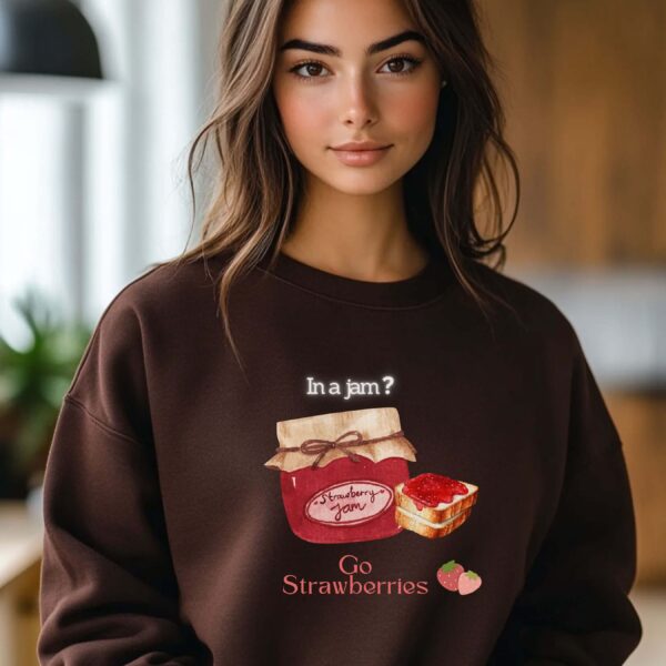 Dark Chocolate sweatshirt with Cute Jam Jar & Go Strawberries Text– feminine and minimal, from Bhoomkins’ Sweatshirts collection