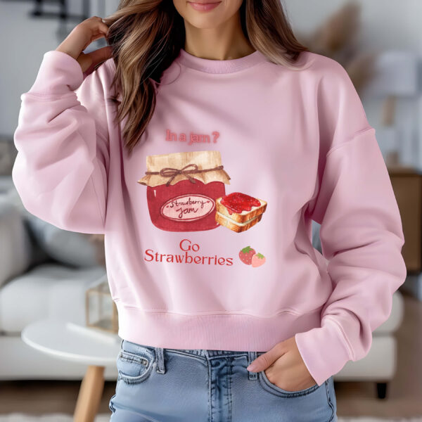 Light Pink sweatshirt with Cute Jam Jar and Bread & Go Strawberries Text– feminine and minimal, from Bhoomkins’ Sweatshirts collection