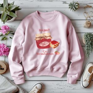 Light Pink sweatshirt with Cute Jam Jar and Bread & Go Strawberries Text– feminine and minimal, from Bhoomkins’ Sweatshirts collection