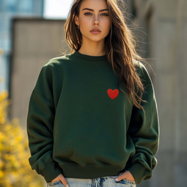 Forest Green sweatshirt with Red Heart – feminine and minimal, from Bhoomkins’ Sweatshirt collection