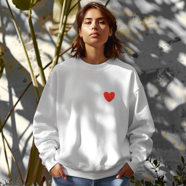 White sweatshirt with Red Heart – feminine and minimal, from Bhoomkins’ Sweatshirt collection