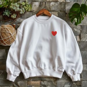 White sweatshirt with Red Heart – feminine and minimal, from Bhoomkins’ Sweatshirt collection