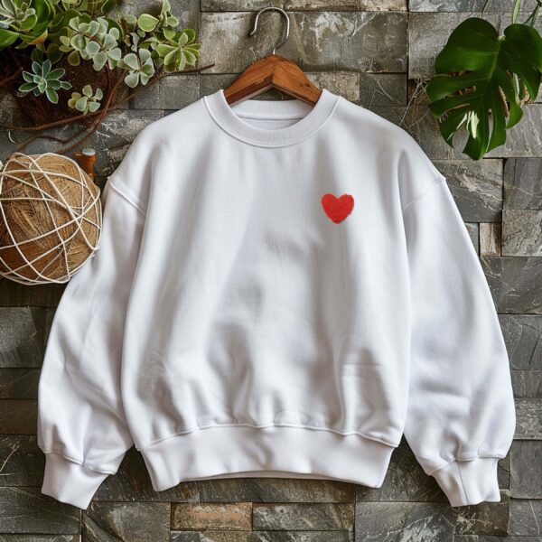 White sweatshirt with Red Heart – feminine and minimal, from Bhoomkins’ Sweatshirt collection