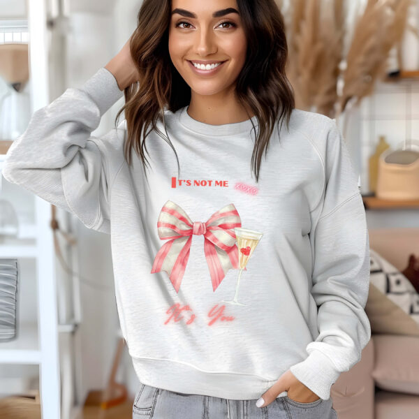 Ash sweatshirt with Red Striped and Champagne Print & It's not me, It's You text– feminine and minimal, from Bhoomkins’ Coquette collection