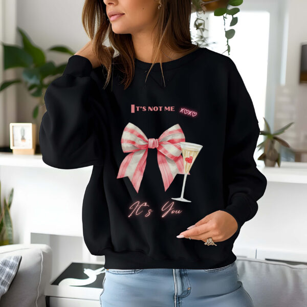 Black sweatshirt with Red Striped and Champagne Print & It's not me, It's You text– feminine and minimal, from Bhoomkins’ Coquette collection