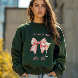 Forest Green sweatshirt with Red Striped and Champagne Print & It's not me, It's You text– feminine and minimal, from Bhoomkins’ Coquette collection
