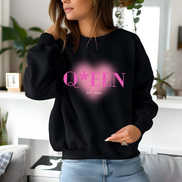 Black sweatshirt with Pink Heart and Queen text– feminine and minimal, from Bhoomkins’ Sweatshirt collection