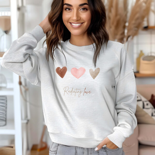 Ash sweatshirt with hearts print & radiating love text– feminine and minimal, from Bhoomkins’ Sweatshirt collection
