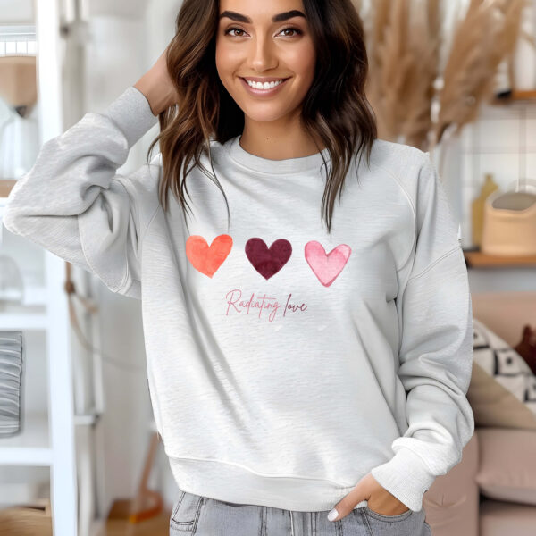 Ash sweatshirt with hearts print & radiating love text– feminine and minimal, from Bhoomkins’ Sweatshirt collection