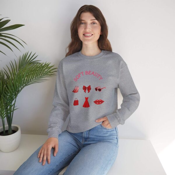 Sport Grey sweatshirt with GRWM elements in red and Soft Beauty text– feminine and minimal, from Bhoomkins’ Coquette collection
