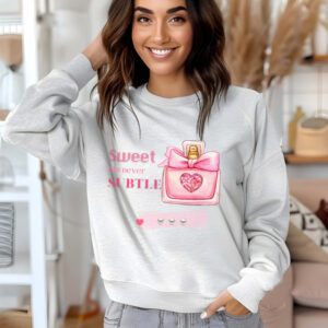 Ash sweatshirt with Cute Perfume Bottle and Sweet But Never Subtle text – feminine and minimal, from Bhoomkins’ Boldly Feminine collection