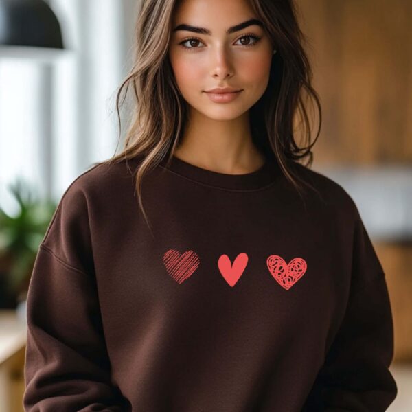 Dark Chocolate sweatshirt with red hearts print – feminine and minimal, from Bhoomkins’ Sweatshirts collection