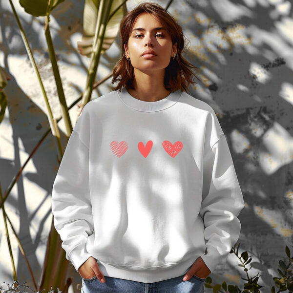 White sweatshirt with red hearts print – feminine and minimal, from Bhoomkins’ Sweatshirts collection
