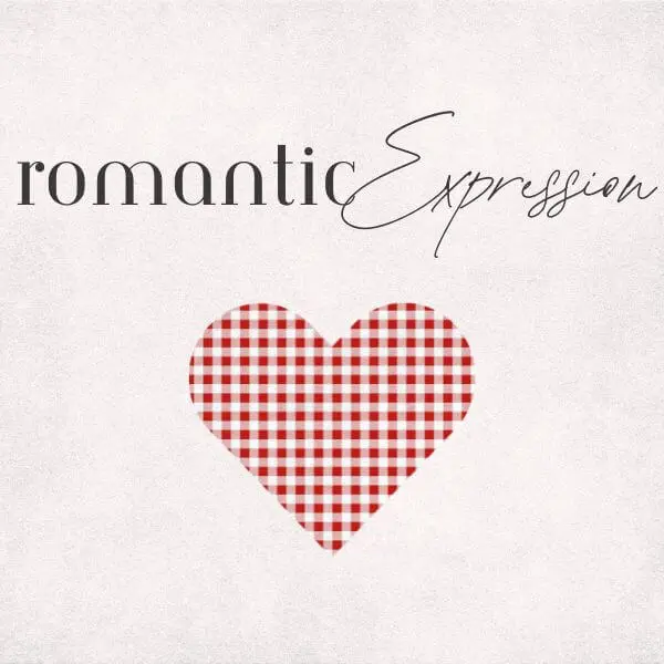 Chequered (Gingham) Red heart graphic with romantic Expression text above it