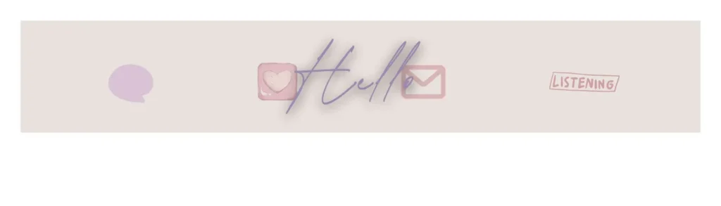 Pink heart in a square, letter, with 'Hello' text